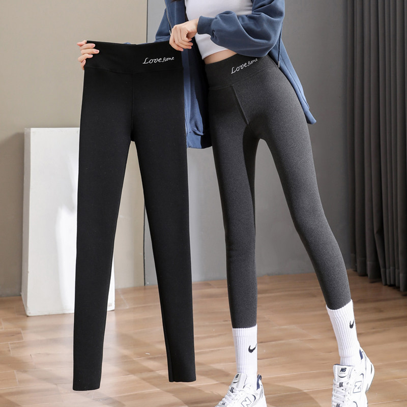 Duvet sanitary pants female spring autumn slim fit with high waist tight and warm inside wearing cotton pants sweatpants outside wearing gush black inner lap pants
