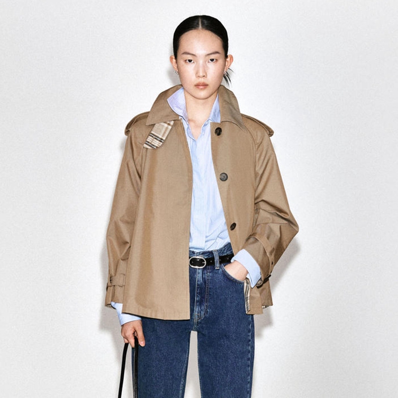 Original Cs Women's Standard Fit Plaid Short Trench Coat Jacket Beige 2026 Autumn 1351443001 Original Cs Women's Standard Fit Plaid Short Trench Coat Jacket Beige 2026 Autumn 1351443001