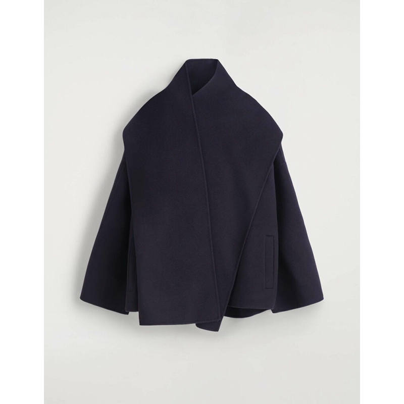 Cs Original Women's Wool Blend Scarf-Style Cape Shawl Coat in Navy Blue, 2026 Autumn Collection, 1361214001 Cs Original Women's Wool Blend Scarf-Style Cape Shawl Coat in Navy Blue, 2026 Autumn Collection, 1361214001