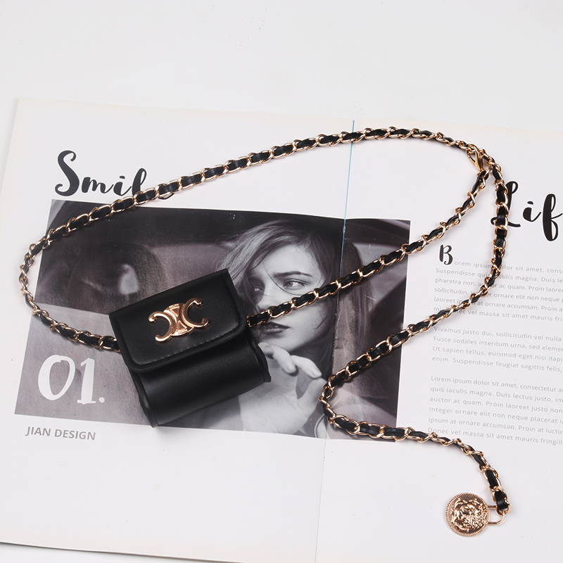 Chanel-Style Waist Chain Bag Accessory for Women, Chain Belt Decoration for Dresses and Jeans, Mini Leather Waist Bag