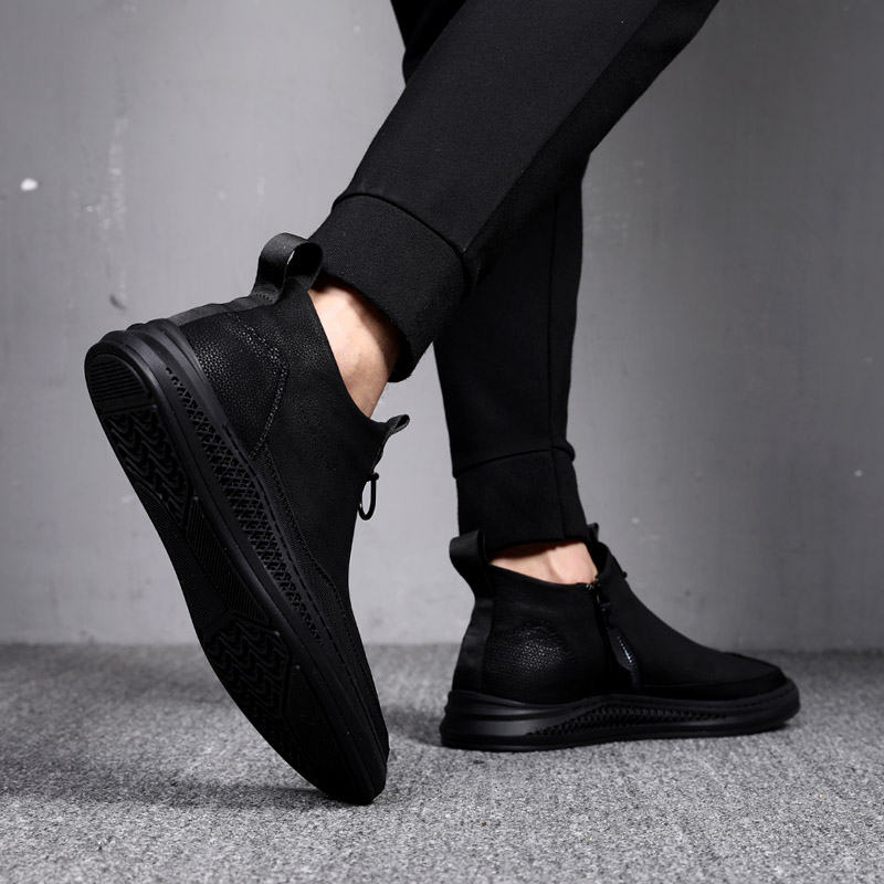 European and American Internet Red Winter Shoe Men's Shoes Plus Suede Warm Leather Board Shoes 100 Hitch Leather Shoes high cylinder casual shoes