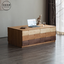 White Oak Wood Tea Table Black Walnuts Wood TV Cabinet Side Table Storage Solid Wood Cream Wind Small Household Type Log Nordic Tea Table