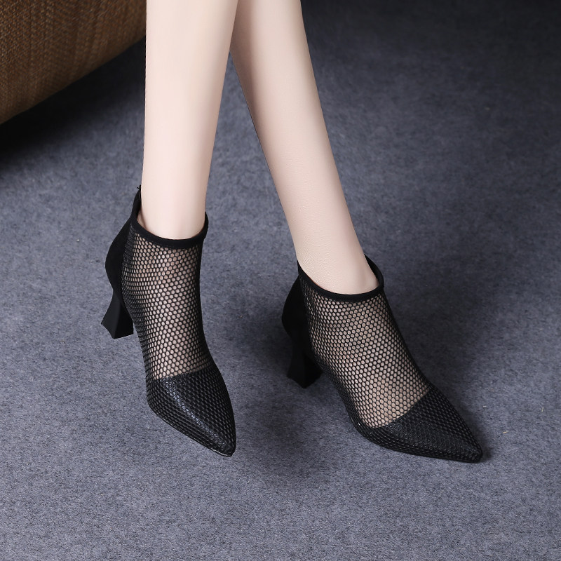 Cool Boots Woman Summer 2022 New Genuine Leather Boots Children Hollowed-out Nets Boots Summer Mesh Yarn Women Shoes Rome High Heel Short Boots