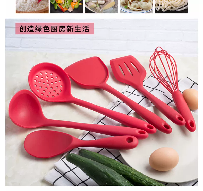 Thìa silicone Xẻng silicone không dính đặc biệt không gây thương tích nồi xào xào muỗng khuấy dụng cụ nhà bếp nhiệt độ cao - Phòng bếp