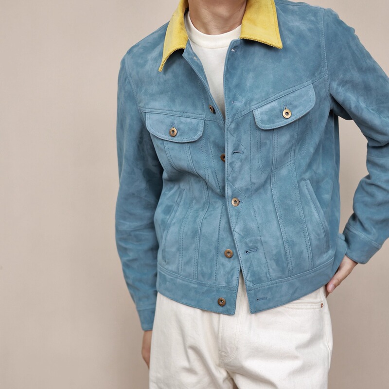 American 1960S Vintage Storm Rider Jacket Mixed Cashmere Sheepskin Vintage Denim Short Jacket