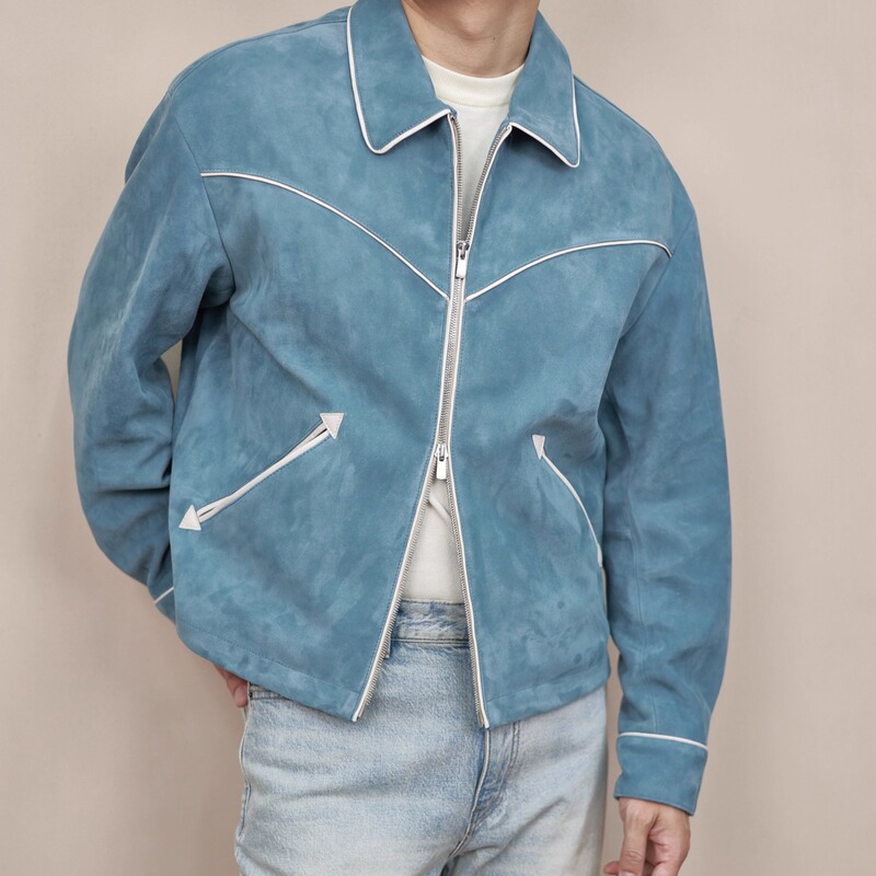 Clean Fit Designer Men's Short Wide Suede Shearling Bomber Jacket