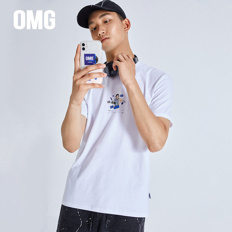 Sport and music themed T-shirt OMG Tide Cards Men Printed Short Sleeve Sports T-shirt Buy just give the headphone box