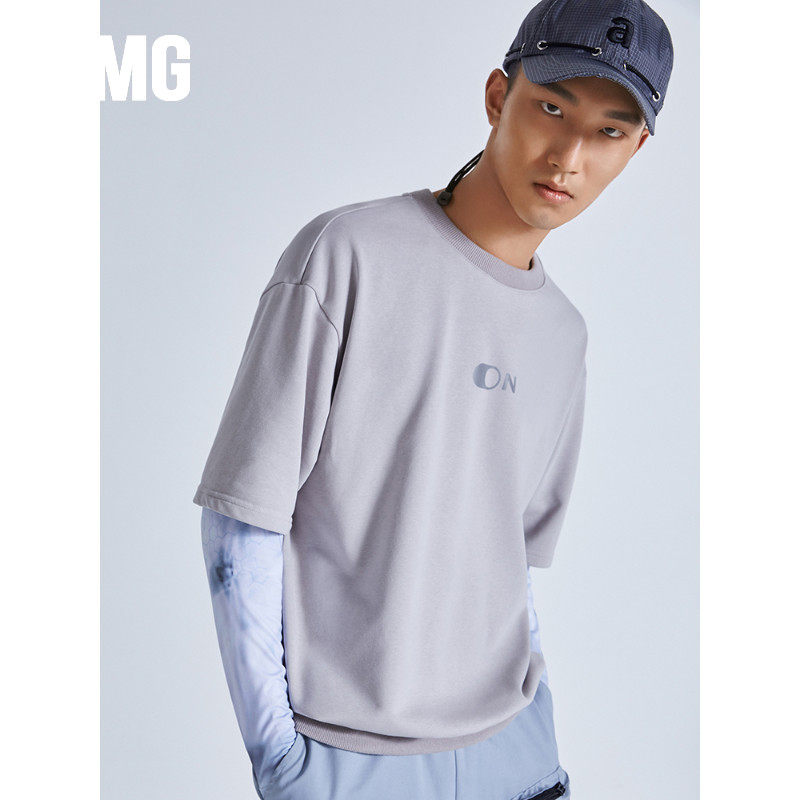 OMG Tide Card Spring Autumn 100 Hitch Pure Color Round Collar Short Sleeve Sweatpants Thick Cotton T Men's Sleeve Head T-shirt Running Fitness Clothes