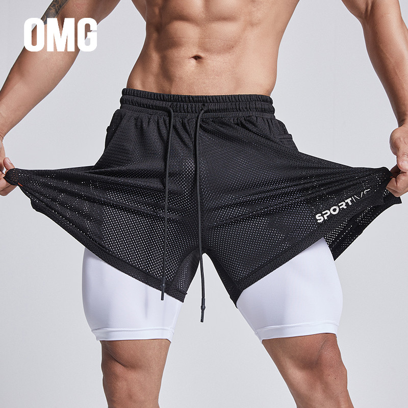 OMG tide brand mesh ice silk breathable running quick-drying sports shorts men's training fitness shorts three-quarter pants thin - Taobao