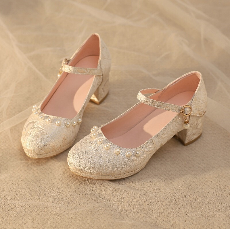 Exclusive for Middle-Aged and Older Kidsren!! Girls' Han Dynasty Shoes Spring and Autumn Ancient Style Princess with Horse Face Skirt Children's Mary Jane High Heels