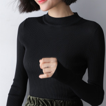 Spring sweater in 2022 new black long sleeve and half - collar blouse wear gas outside the blouse