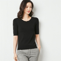 Spring ice wire knitted shirt with loose 2022 new black sleeve knitted shirt