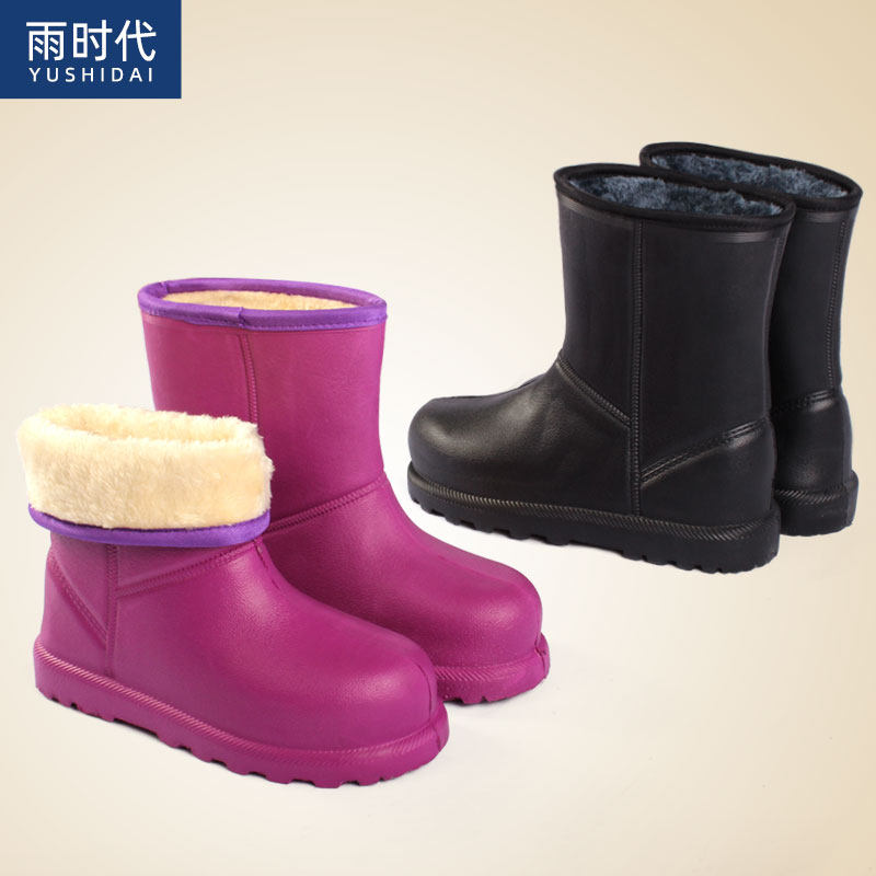 Winter plus velvet warm rain boots women's medium and short tube fashion style outer wear waterproof non-slip plus cotton ladies rain boots rubber shoes
