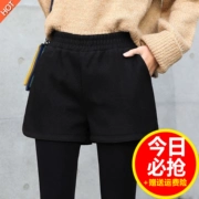 Quần short len ​​nữ mùa thu đông 2018 phiên bản mới của Hàn Quốc mặc quần cạp cao là quần lửng ống rộng ống rộng