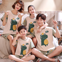 Parent-child pajamas A family of three and four 100% cotton summer short-sleeved cute cartoon mens and womens childrens home clothes