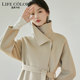 Irregular high collar niche Korean style waist-cinching double-sided pure wool coat autumn and winter long woolen coat for women