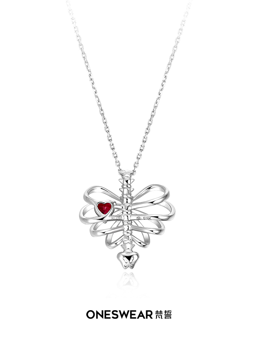 ONE SWEAR Van Swear With Heart 18k Gold Ruby Necklace Loving Skeleton Platinum Pendant Love Gift-Taobao
