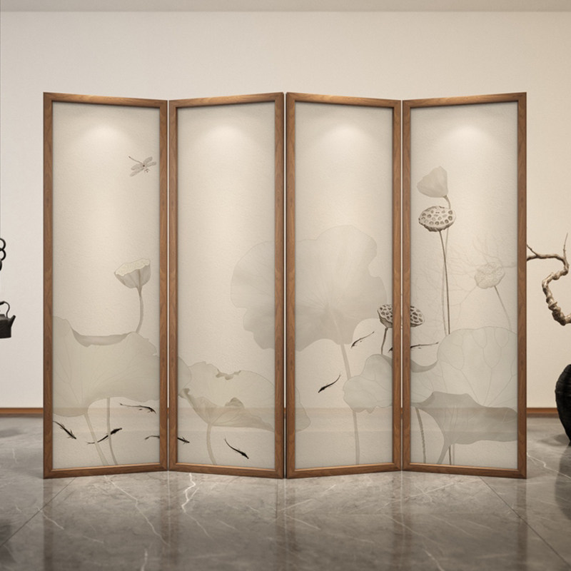 New Chinese screen partition living room metal wooden bedroom to cover home folding moving Zen Lotus Office