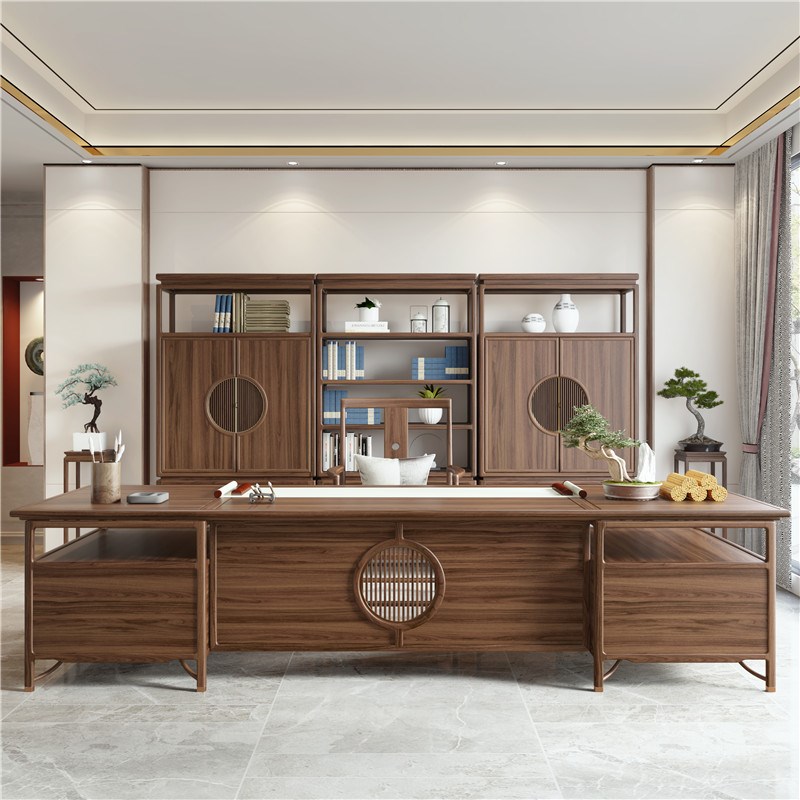 New Chinese Style Boss Table President Table Wu Jinmu Great Bandae Family Furniture Zen Desk Chair Composition Full Solid Wood Desk