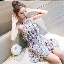 Female student Conservative Korean swimsuit cute fan small thin fairy ins incense skirt new 2021 backless conjoined