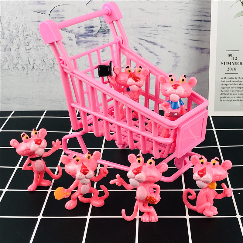 Pink Leopard 6 piece shopping cart birthday cake decoration fittings plugin decoration of red dessert