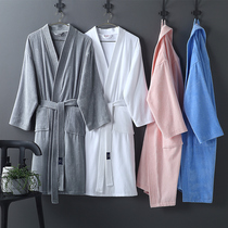 Five-star hotel bathrobe womens length mens sleeping robes pure cotton absorbent bath clothes lovers spring and autumn summer style full cotton custom-made