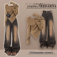 [В этом году популярный симпатичный костюм/зима носите полный набор чувств высокого уровня/целый набор OOTD Wear/2025 целый набор зимней одежды/новогодний набор для женщин/2025 Новый свитер/красный стиль в целом наборе]