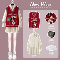 Красный жилет, осеннее платье, осенний тонкий комплект, длинная юбка, 2021 года