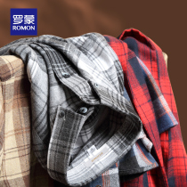 Romon Romon shirt male long sleeves Fur Flannel Spring New Fashion Casual Plaid Days of Tide Lining