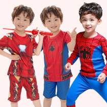 Captain America T-shirt childrens spiders pajamas home clothes boys steel autumn pants mask cloak launcher