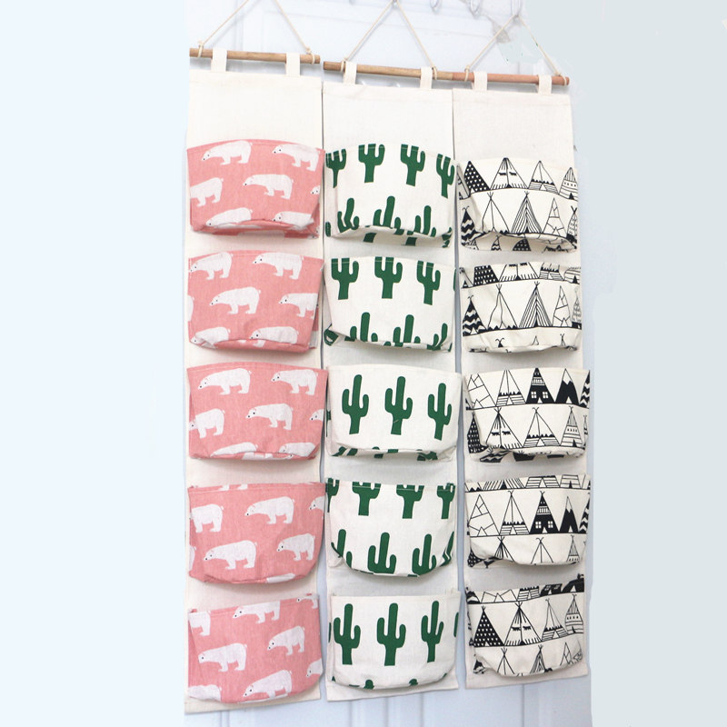 Student dormitory dormitory fabric storage hanging bag wall hanging storage bag half-circle five-pocket toy underwear storage hanging bag