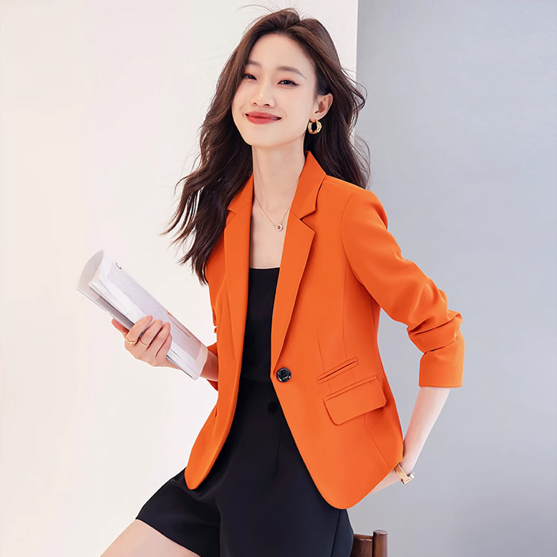 Orange Blazer for Women 2026 New Spring and Autumn Petite Casual Short Suit Jacket Elegant Professional Wear