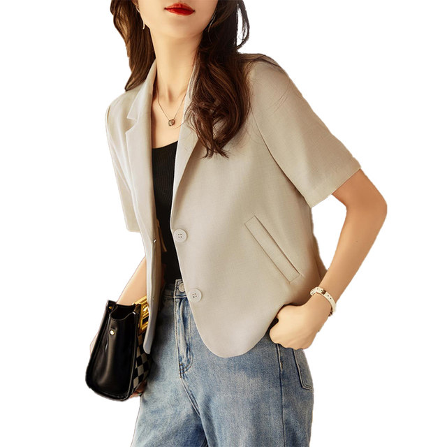 Apricot short suit jacket women's summer thin section 2022 new small casual fried street short-sleeved suit top