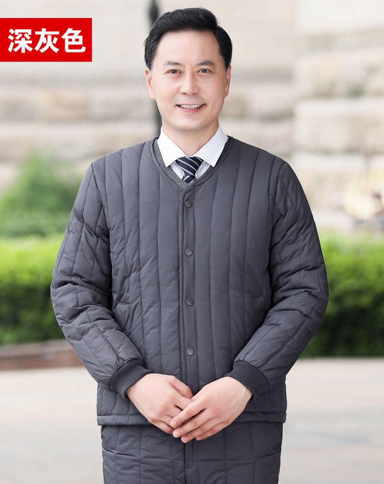 Утепленный пуховик для пожилых людей, комплект, для среднего возраста, V-образный вырез, большой размер Dream XI Jie 