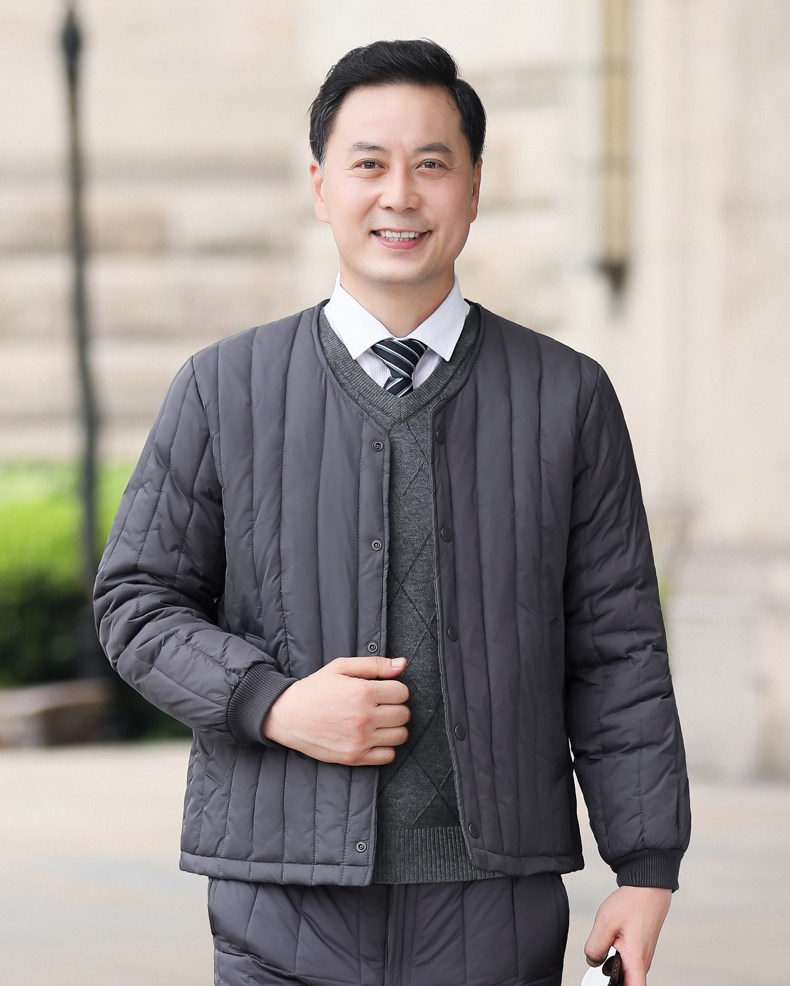 Утепленный пуховик для пожилых людей, комплект, для среднего возраста, V-образный вырез, большой размер Dream XI Jie 