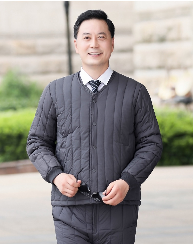 Утепленный пуховик для пожилых людей, комплект, для среднего возраста, V-образный вырез, большой размер Dream XI Jie 