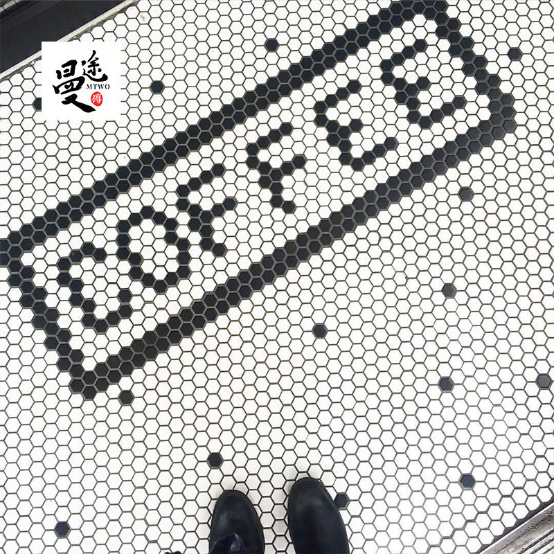 Nordic black and white personality ceramic mosaic mosaic floor wall Chinese and English spelling parquet custom tile floor tiles