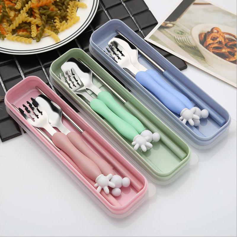 babyallan baby stainless steel fork spoon chopstick set baby cutlery baby training spoon deputy food tablespoon portable packaging
