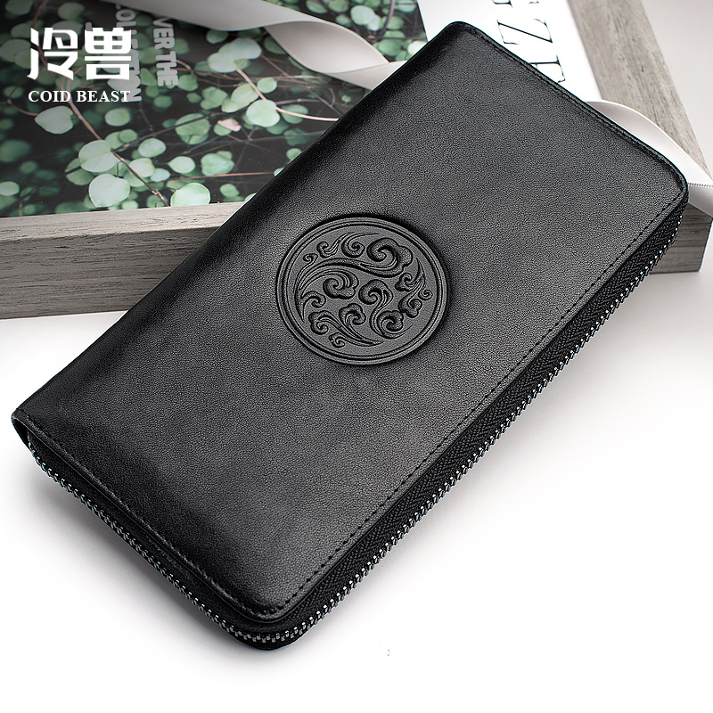 Cold Beast Wallet Men's Long Version Genuine Leather Handbags New Tide Cards Soft Leather Clips Hand Grab Bag Buffalo Leather Bracelet Small Hand Grip Bag