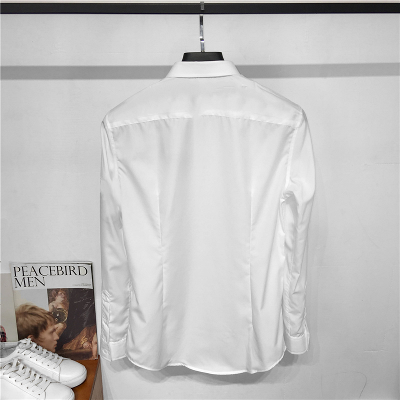 Áo len nhà mùa xuân 2019 mẫu cotton mỏng chống nhăn cổ áo vuông nhỏ tay dài tay nam trắng tinh khiết chống nhăn tay dài - Áo áo sơ mi unisex