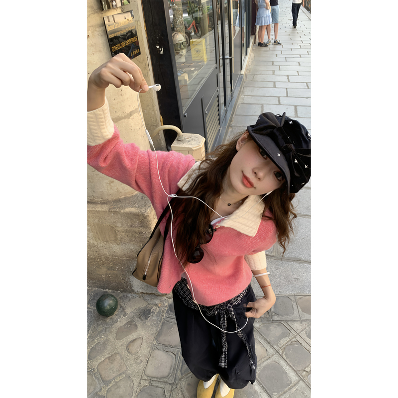 Cream Fire Dragon Cake Korean Special Camel Wool Sheep Wool Knitted Cardigan Jacket Top