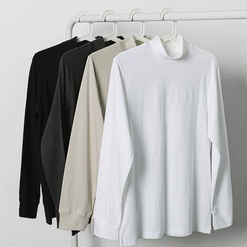 Демисезонный базовый японский ретро хлопковый лонгслив, хлопковая футболка, высокий воротник, оверсайз