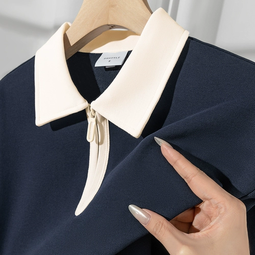 Покажитесь и не придирайтесь к другим!Плотная сращенная рубашка ПОЛО контрастного цвета весом 230 г, летний воротник с полумолнией и цепочка 𫔀 мужская футболка с короткими рукавами