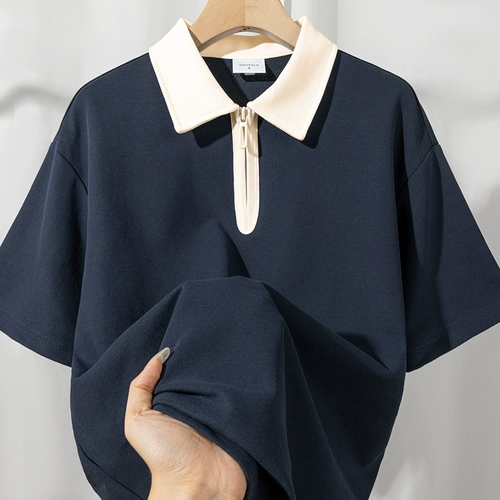 Покажитесь и не придирайтесь к другим!Плотная сращенная рубашка ПОЛО контрастного цвета весом 230 г, летний воротник с полумолнией и цепочка 𫔀 мужская футболка с короткими рукавами