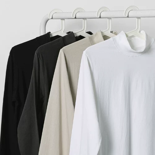 Демисезонный базовый японский ретро хлопковый лонгслив, хлопковая футболка, высокий воротник, оверсайз