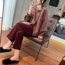 Large size 2021 autumn clothes New wide leg pants Joker suit foreign style womens fat sister Autumn and Winter clothes show thin cover