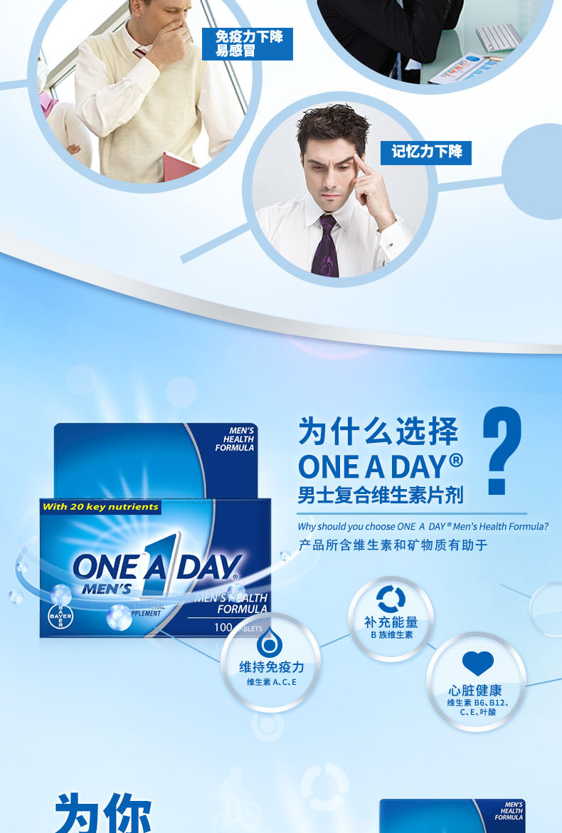 拜耳旗下 One A Day 男士21种复合维生素 100粒*2件 图5