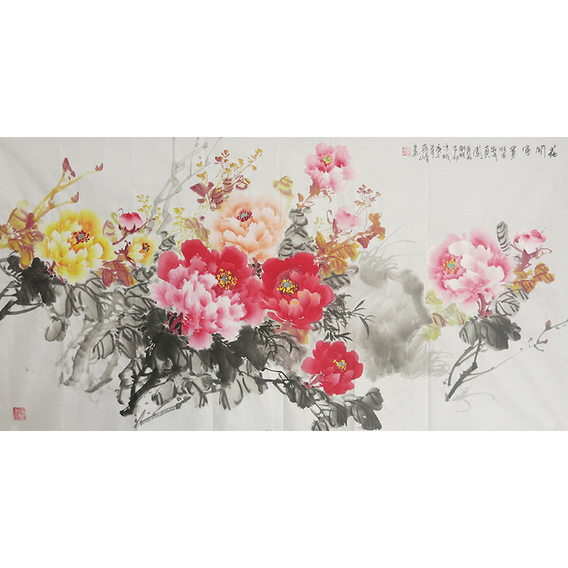 牡丹画名家手绘真迹水墨国画花开富贵客厅招财壁画书字画四尺横幅