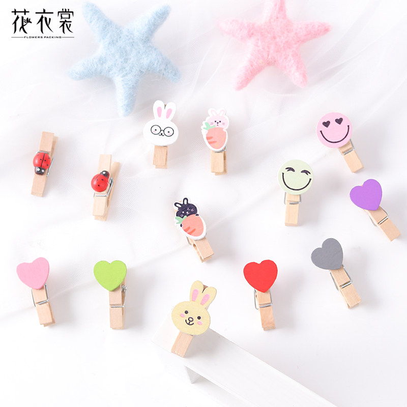 Floral clothes Flowers Packaging Materials Cards Small Clips Flower Shop Items Cute Cartoon Small Wooden Clips DIY Materials