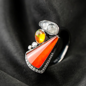 Yangzi jewelry chixia laokeng ice trapezoidal red jade design personalized jade ring 9.8
